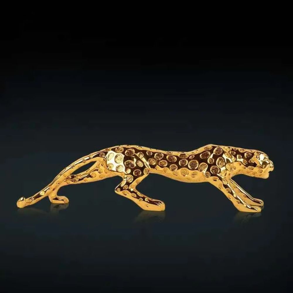 Lucky Animal Leopard Figurines Gold Brass Leopard Miniatures Vintage Cheetah Small Statue  Tea Pet