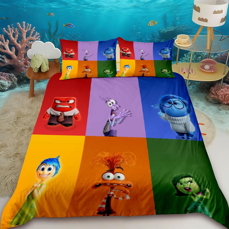 Inside Out Cartoon Duvet Cover Anime Bedding Set Quilt Cover with 2 Pillocase Queen King Full Bedroom Decor