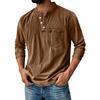 Men's Solid Color Washed Sports Button Pocket Stand Collar Long Sleeve Top
