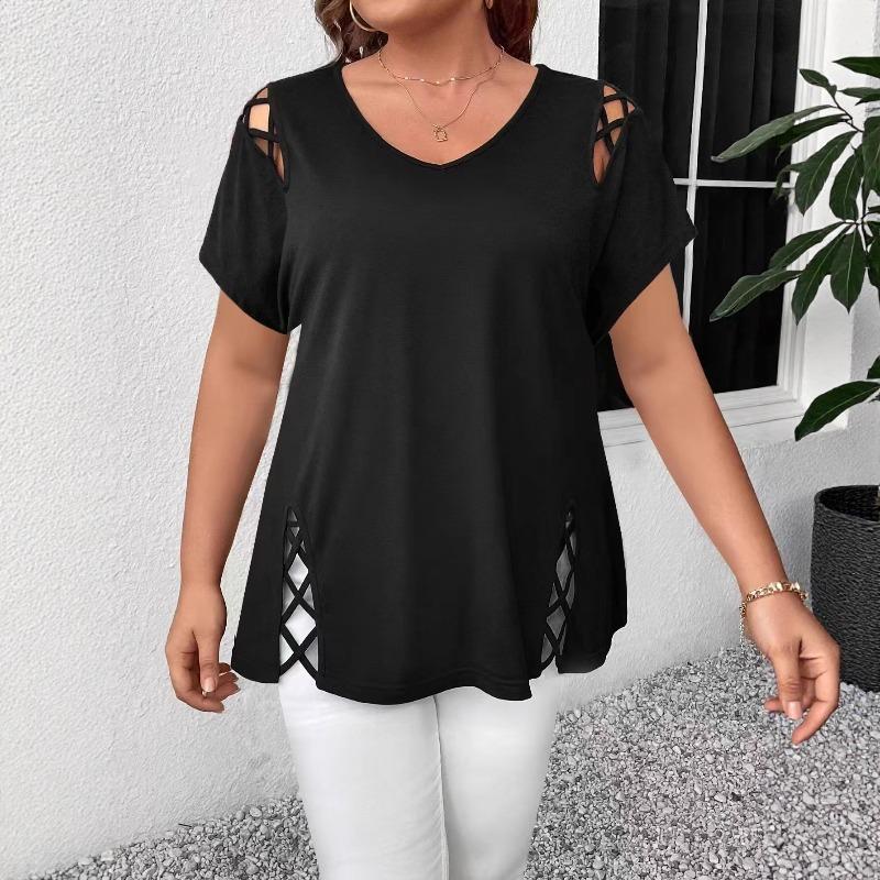 BITCED Women's Fashion Casual Solid Color Print O-Neck Short Sleeve Blouses & Shirts