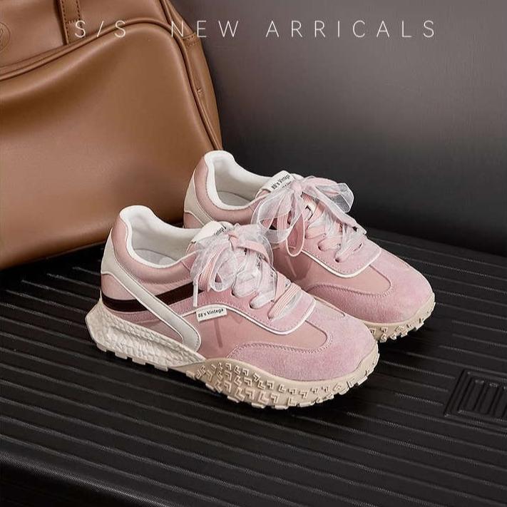 

Chaussure Femme Student Casual Sneakers Autumn Comfortable Patchwork Leather Vulcanized Shoes Women s Running Sports Shoes Mujer 35 розовый