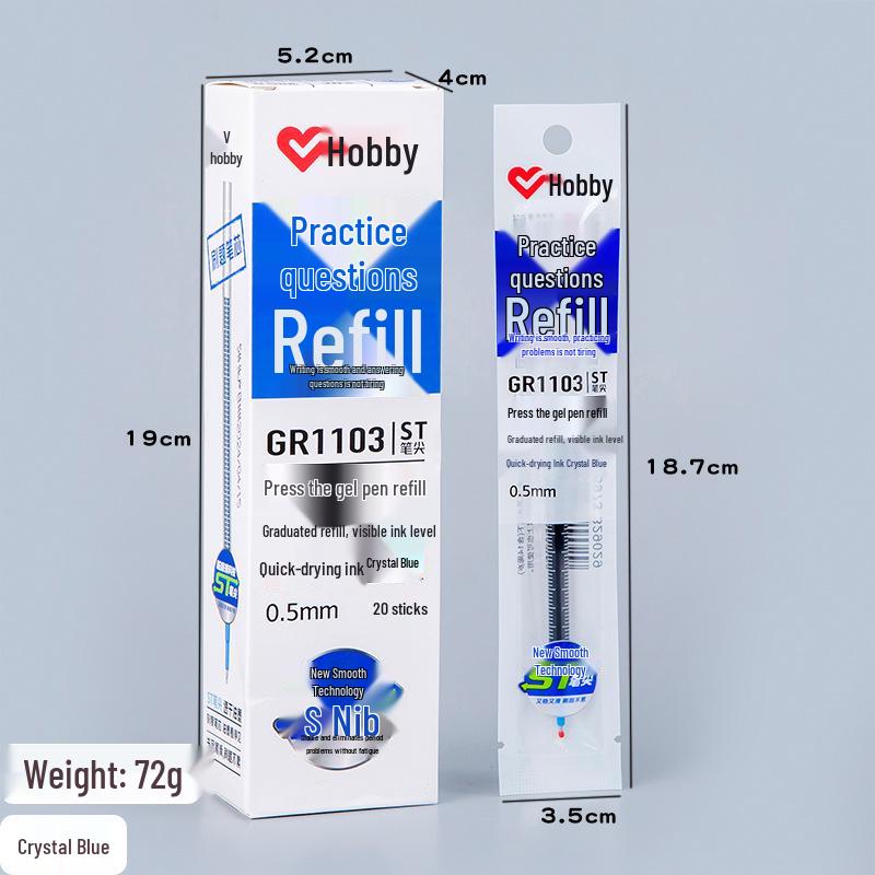 Large Capacity Quick-Drying Hobby Pen Refill, 0.5mm ST Spring Bullet Tip, Clickable Cartridge in Black, Blue, Red