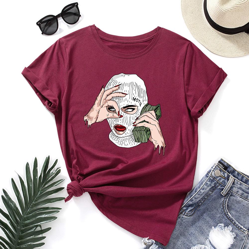 Spoof US Dollars Cotton T-Shirt Short Sleeve Round Neck Women 2d Print Tops