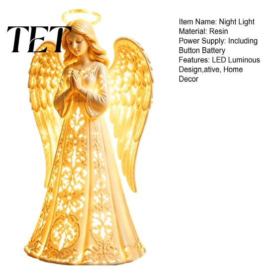Resin Decorative Night Light Praying Angel Light, Figurine with Warm LED Lights Healing Shadow Craft for Home Decor, Tabletop Ornament Christmas