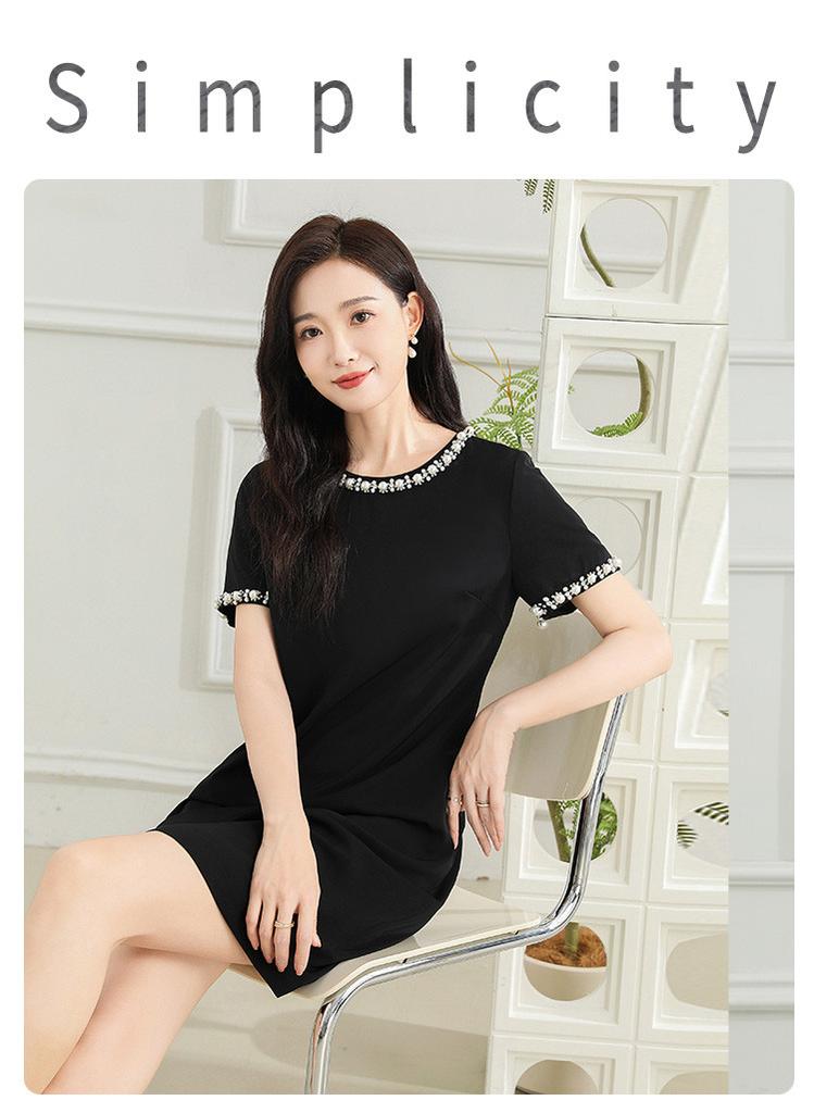 [Straight Tube Skirt] Elegant Summer Temperament, Mid Length Skirt, Fashionable Women's Short Sleeved Dress