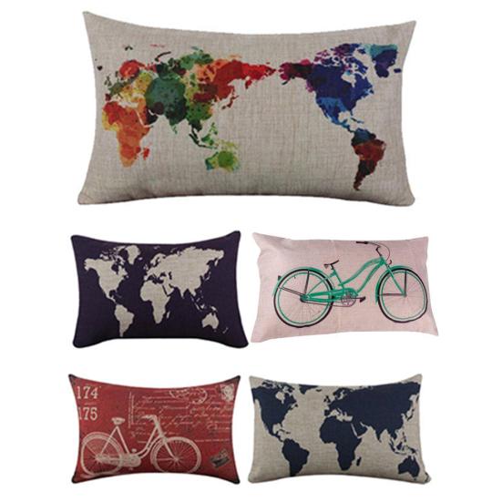 

Карта мира с принтом птиц, льняная прямоугольная наволочка, декоративная наволочка