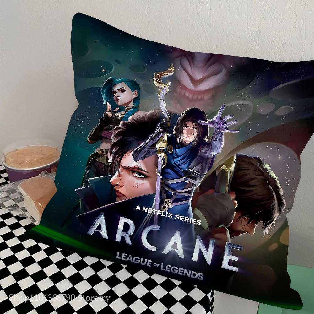 

1pc Cartoon A-Arcane 2 Vi J-Jinx Ekko Pillow Bedroom Sofa Leisure Comfort Cushion Car Living Room Home Decoration 16x16Inch