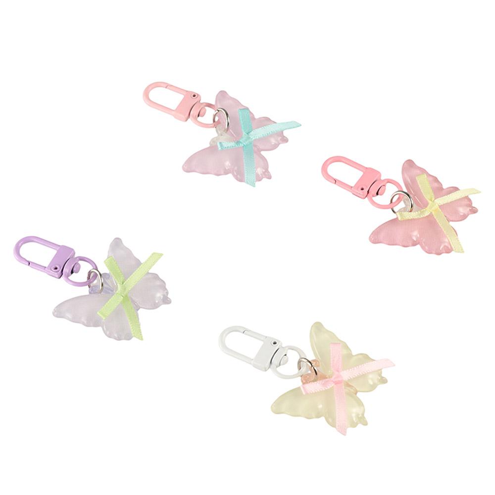 Cute Jelly Butterfly Pendant Sweet Ribbon Bow Keyring Creative Butterfly Keychain  Car Key Pendant