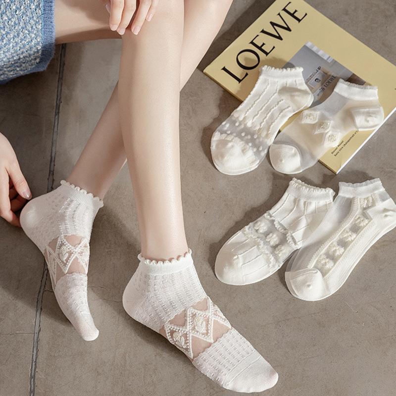 5 Paare/los Sommer Kurze Frauen Weiße Socken Niedrigen Rohr Kühlen Socken Set Nette Drucken Knöchel Fuß Abdeckung Mode Neue Kawaii socke