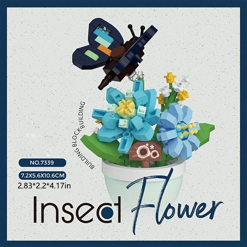 Creative flower insect model, particle building block toys, desktop accessories, room decoration, birthday and Christmas gifts