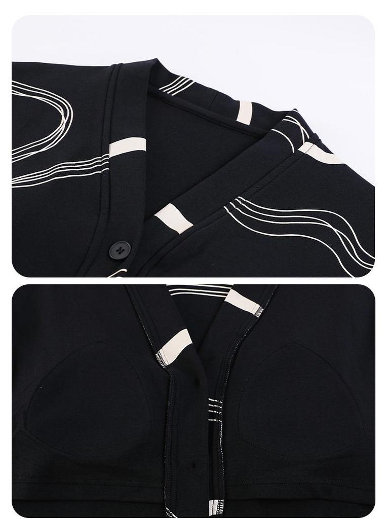 Women's Retro Print Cotton Pajama Set - V-Neck Cardigan, Loose Fit, Comfy Korean Style, Spring/Autumn.