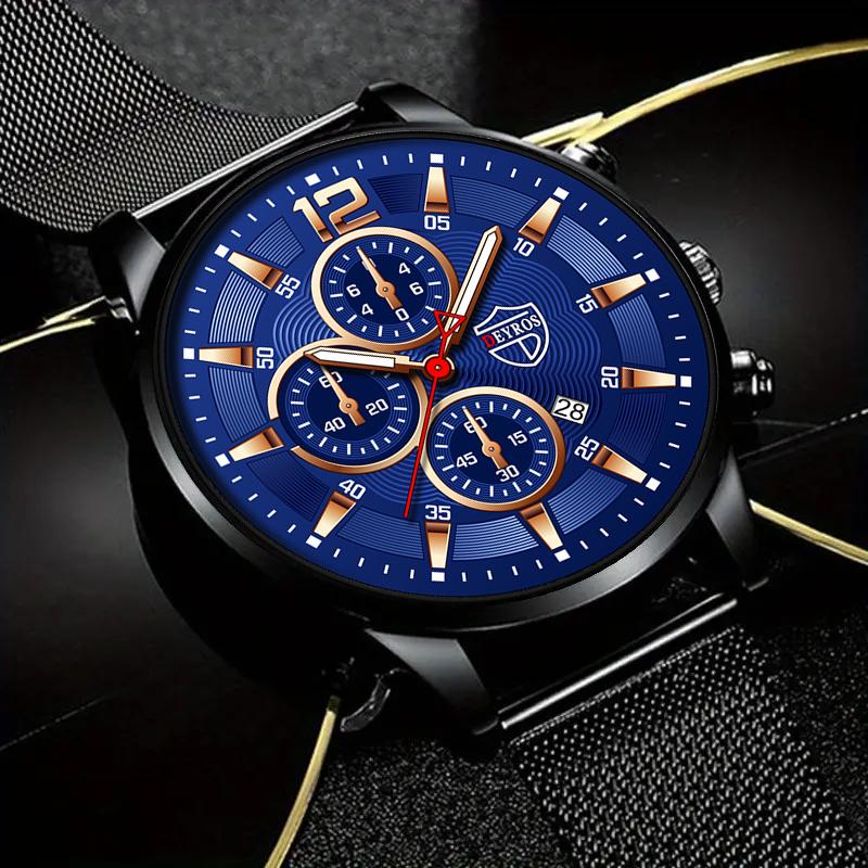 3pcs/set, 1pc Men's Fashion Casual Stainless Steel Mesh Band Quartz Watch & 1pc Bracelet & 1pc Necklace with