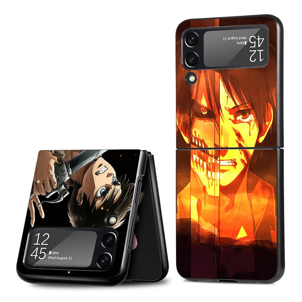 Attack On Titan Anime Handyhülle für Samsung Galaxy Z Flip3 5G Flip4 Schwarz Coque Z Flip 3 Hart PC Luxus Hülle Zflip3 Funda