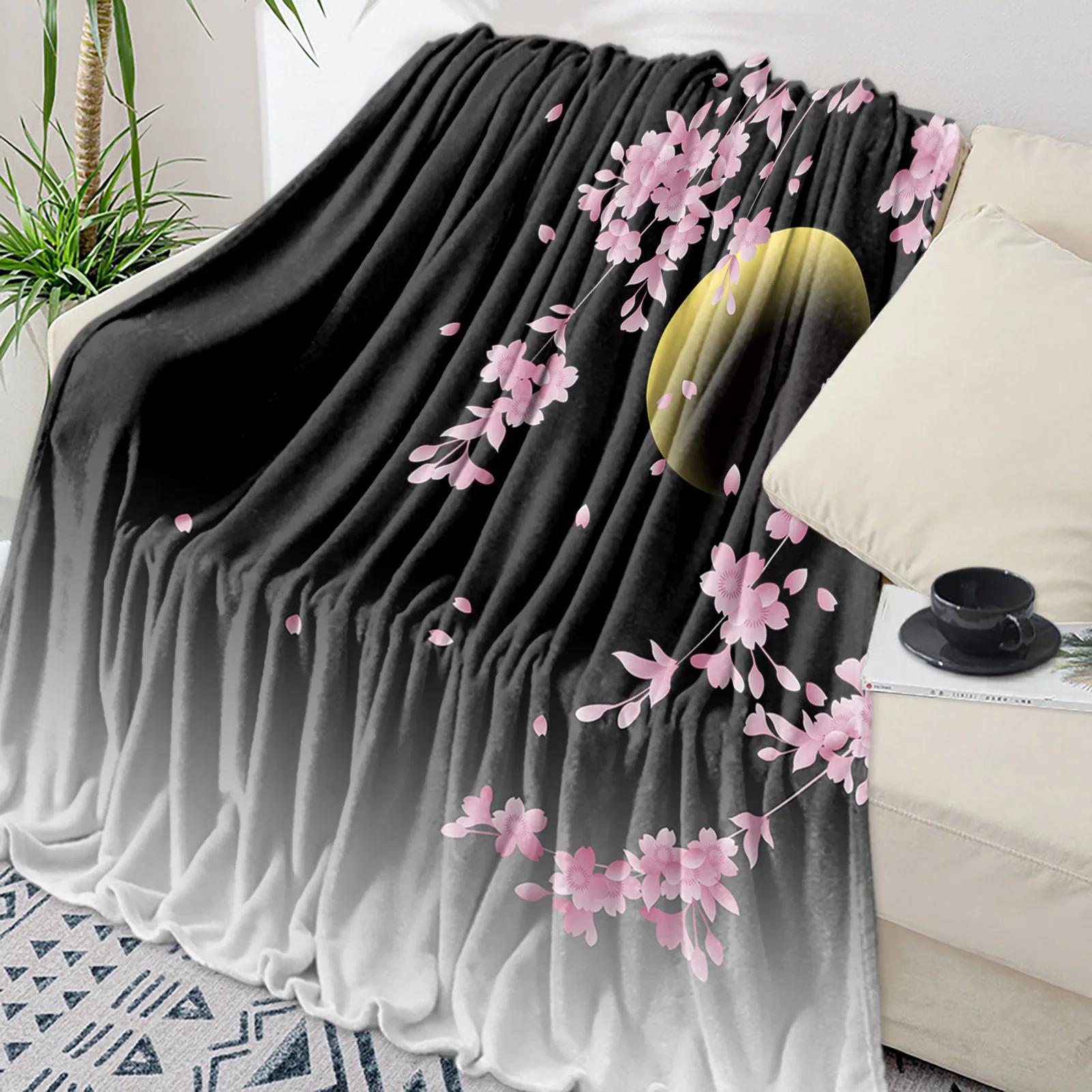 

Cherry Blossom Plum Branch Pink Flower White Throw Blanket Warm Microfiber Flannel Blanket Bedroom Decor Blankets For Beds 100X150CM