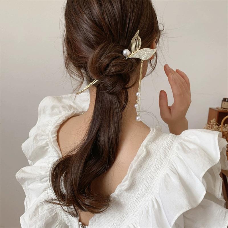 New Chinese Style Mermaid Hair Sticks Ancient Metal Rhinestone Pearl Long Tassel Hairpin Women Luxury Elegent Hair Accessories