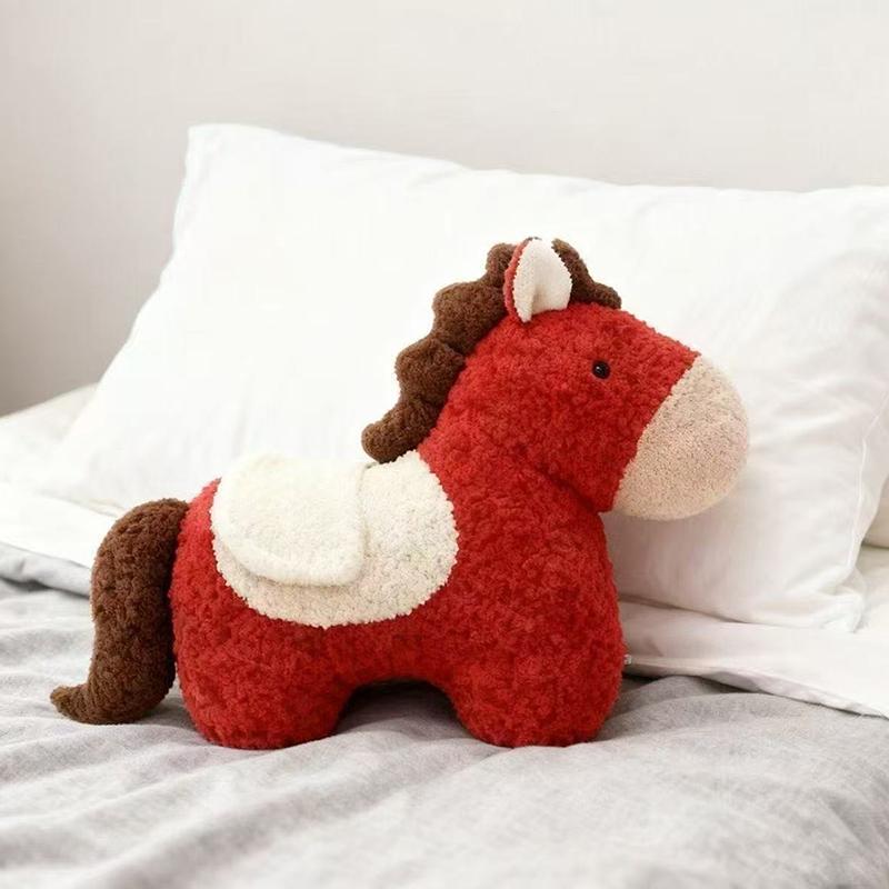 Horse Year Mascot Plush Cushion Uniquely Shaped Plush Toy Sofa Living Room Decoration Throw Pillow Gift