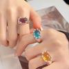 Spring And Summer Colorful Trendy Ring Niche Retro Design Medieval Fashionable Exaggerated Dopamine Big Gem Ring Woman