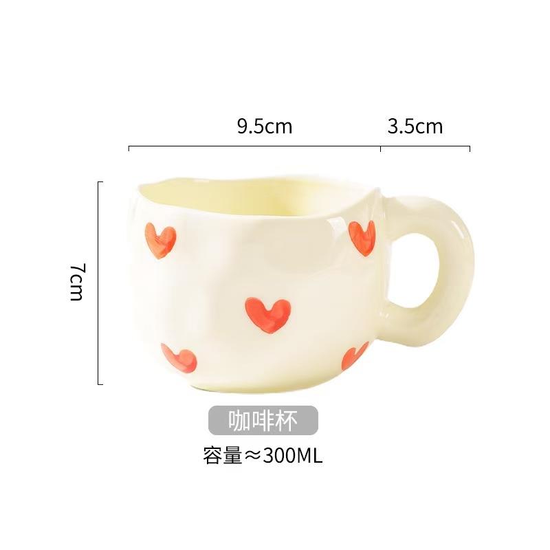 300ML Korean Style Hand Pinched Irregular Ceramic mug Hand-painted Flower Heart Coffee Cup Breakfast Milk Afternoon tea cup Gift