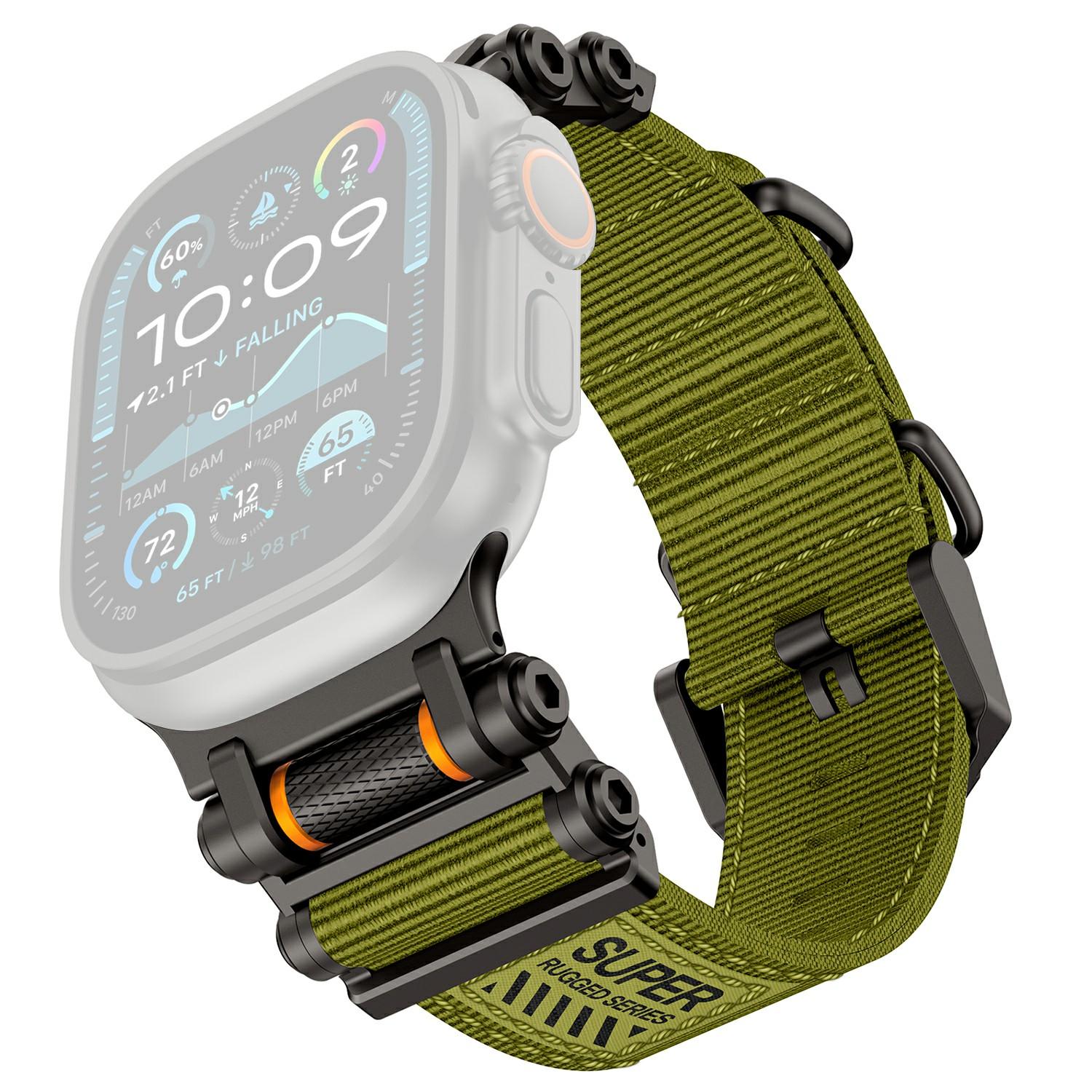 

Watch Band For Apple Watch Series 10 Ultra 9 8 7 SE 6 5 4 3 2 1 46mm 49mm 45mm 44mm 42mm Gear Design Nylon Strap with Black Connector Green