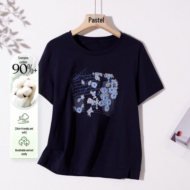 Pasite Intricate Floral Embroidered Women s Casual T-Shirt L