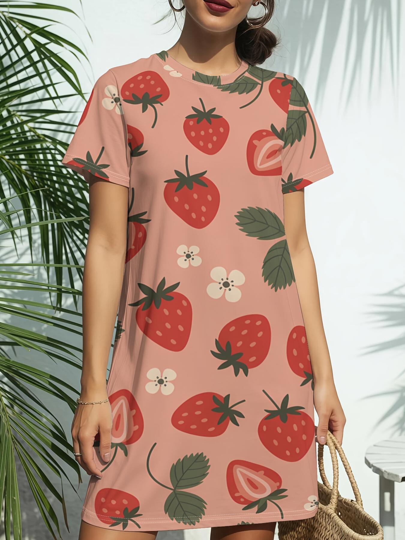 

Strawberry Patch PopNew Arrival Women s Round Neck Short-Sleeve T-shirt Dress.American Trendy Digital Print. Casual Versatile Style for Spring and Sum 4XL дубильная кора
