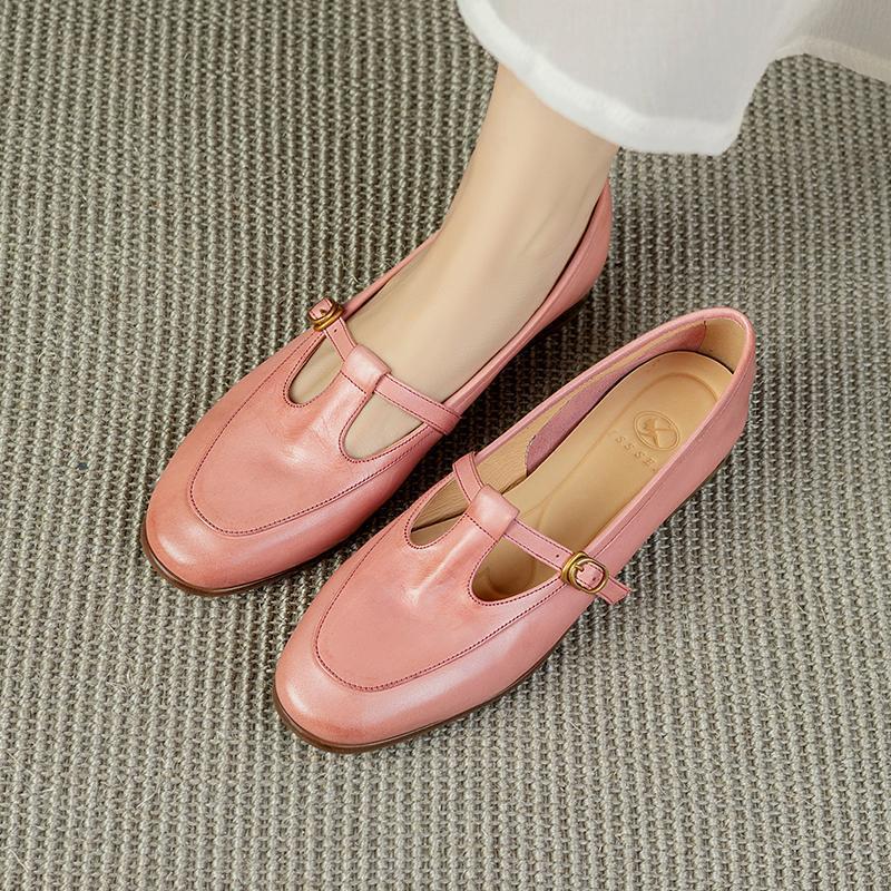 Fairy Style~ French Beauty~ Round Head T-shoes 2025 Spring New Pink Low-heeled Flat-soled Single Shoes Women's Shoes
