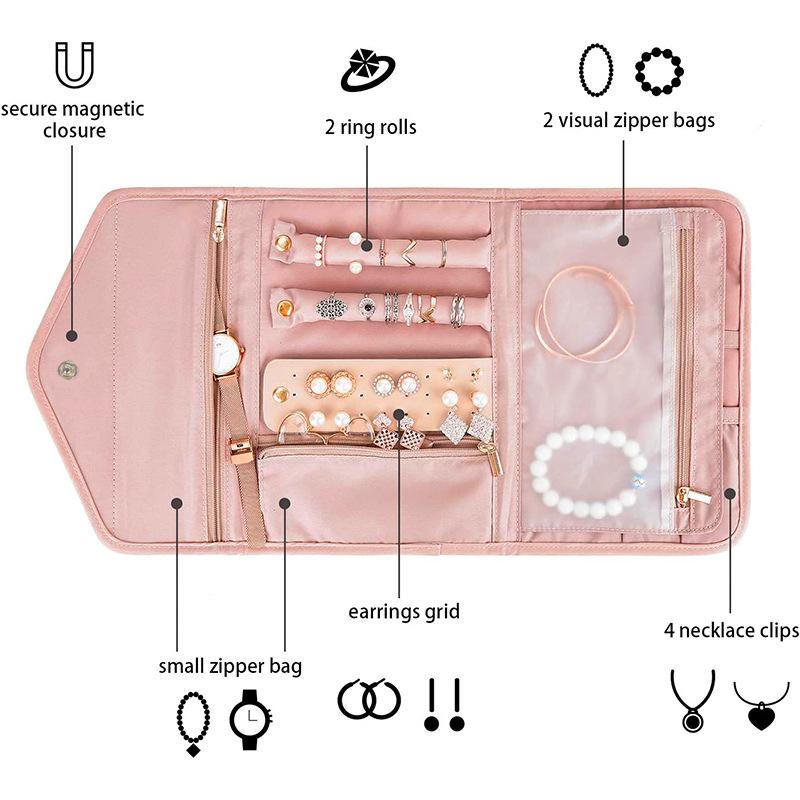 Foldable Jewelry Case Roll Travel Jewelry Organizer Portable For Journey Earrings Rings Diamond Necklaces Brooches Storage Bag