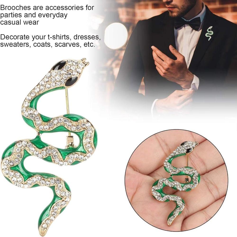 Sparkling Rhinestone Collar Pins Animal Snake Lapel Pin Creative Zodiac Snake Brooch  Office