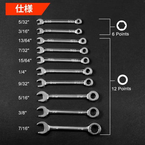LEONTOOL Mini Spanner Set, Ultra-Thin, Thin Combination Wrench Set, 10-Piece Set, 5/32", 3/16", 13/64", 7/32", 15/64", 1/4", 9/32", 5/16", 3/8", 7/16