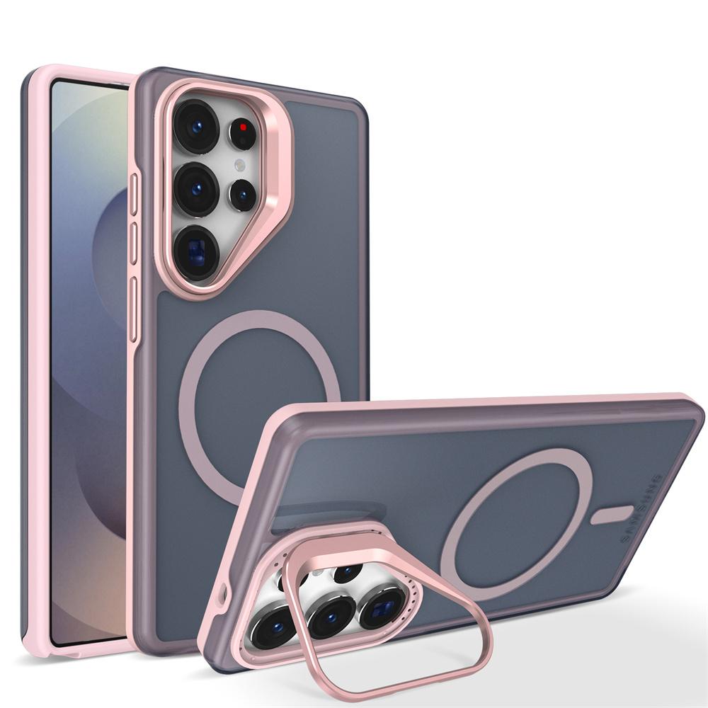 Metal Lens Stand Magnetic Magsafe Phone Case for Samsung S25 Edge S23 Plus FE S24 Ultra Quality Shockproof Wireless Charge Cover