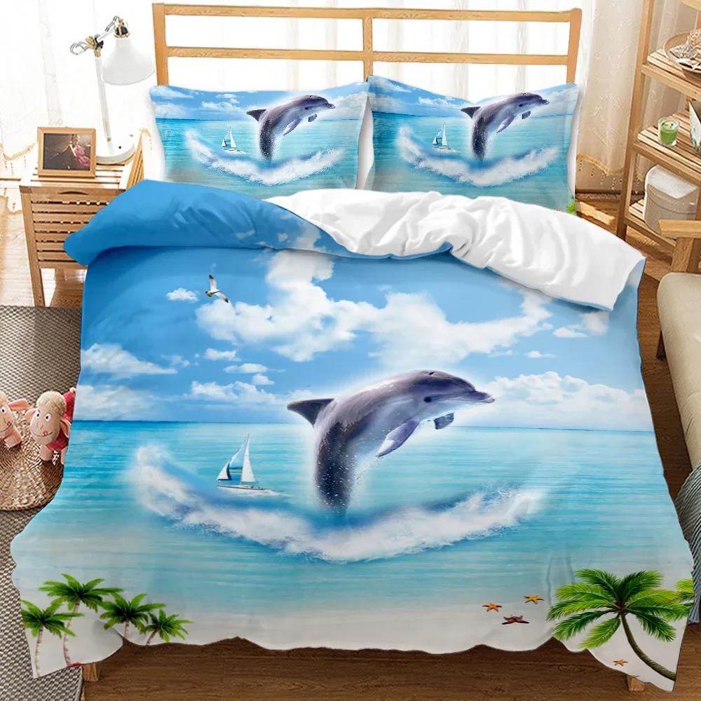 Hai-Bettwäsche-Set, Kingsize, für Mädchen und Jungen, tropische Meereslebewesen, Ozeanfische, Meeresschildkröte, Regenbogenfarben, Korallen-Polyester-Bettbezug