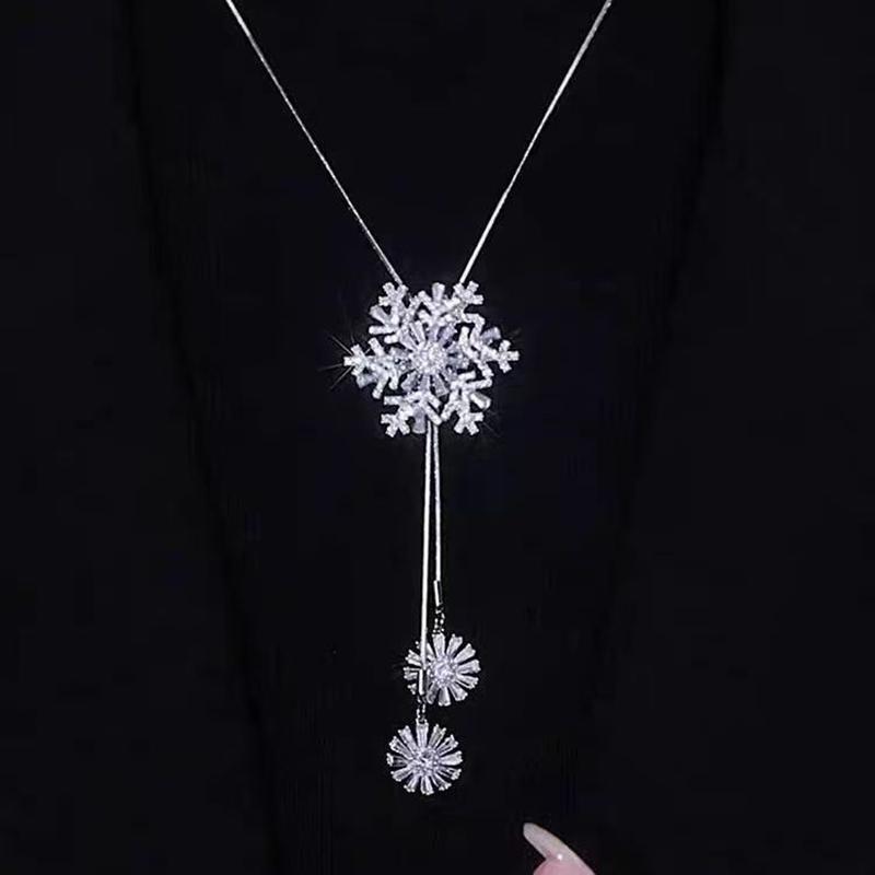 

Ожерелье-снежинка, вращающееся ожерелье с кисточкой из стразов, ожерелье-снежный цветок, регулируемая длинная цепочка для свитера для женщин, ювелирные изделия OneSize