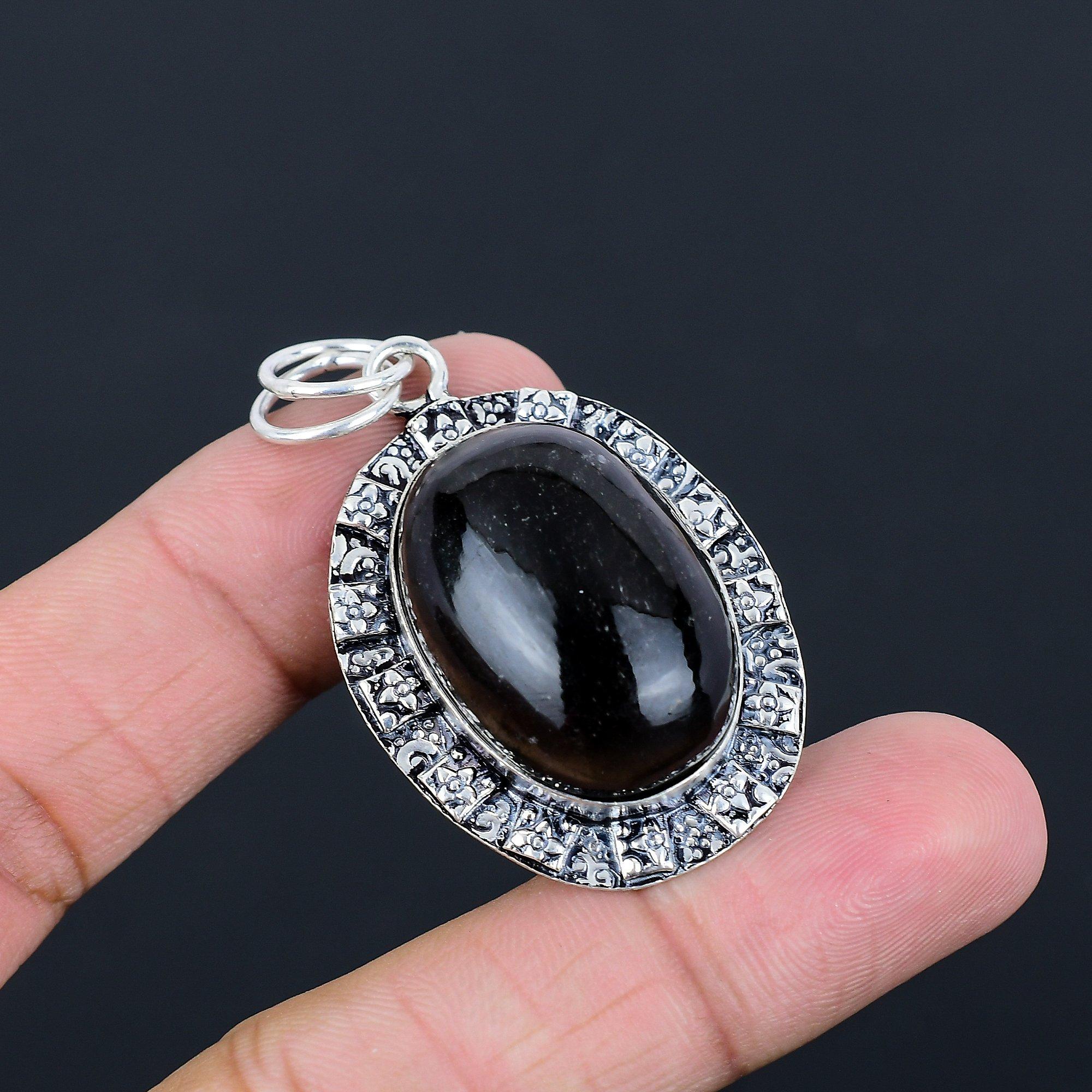 Gift For Her 925 Sterling Silver Natural Obsidian Eye Gemstone Jewelry Pendant