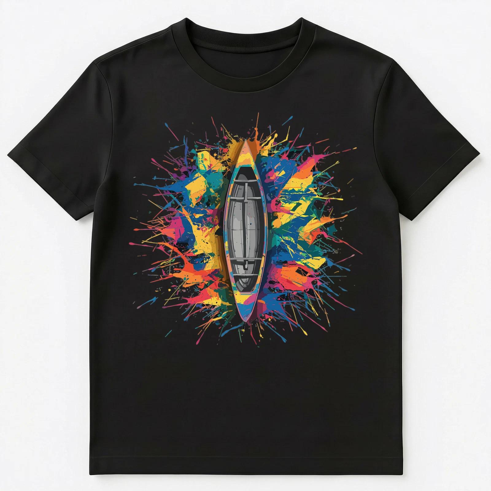 Colorful Paint Splash Canoe Art Graphic Unisex T-Shirt M