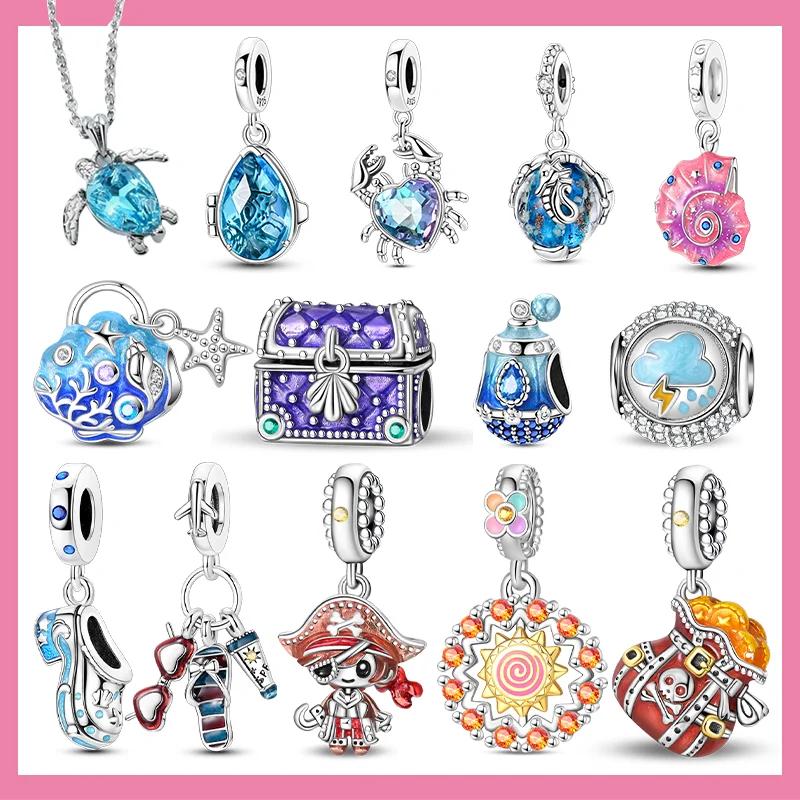 Copper Mr. Pirate & Treasure & Gold Coin & Turtle Beach Fruit Shell Blue Beads Fit Original Bracelet Diy Fine Jewelry Gift