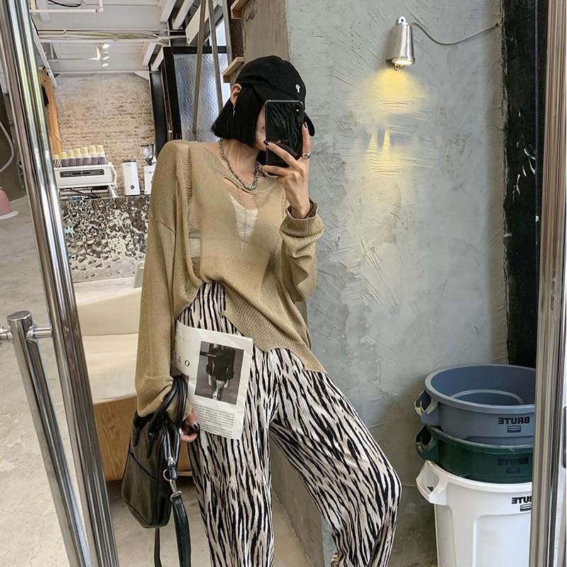 Y2K Schwarz Eis Seide Hohl Dünnen Pullover Damen Langarm Sonnenschutz Top Neue Sexy Lose Kintwear Ripped Bluse Punk stil Pullover