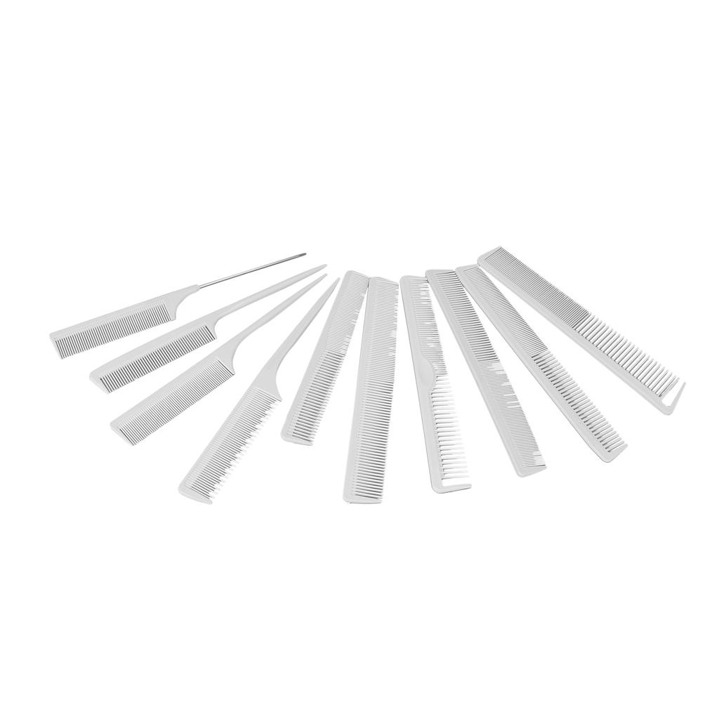 10pcs Hair Brush Set Different Shapes Tail Double Teeth Comb Hair Styling Cutting Combs for Hair Stylist White