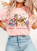 Trendy Casual Christmas Winnie The Pooh and Piggy Pidge Couple Tshirt Unisex Cotton Short Sleeve Loose Round Collar