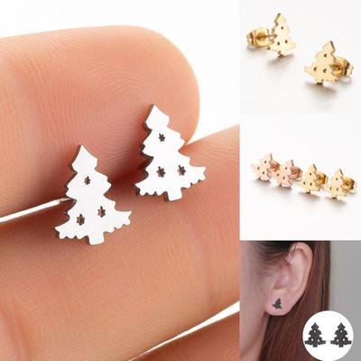 Stainless Steel Simple Christmas Tree Stud Earrings