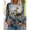 Women's Fashion Retro Tops Long Sleeve Round Neck Pullover Casual Long Sleeve T-shirt 3d Printed Lotus Print T-shirt