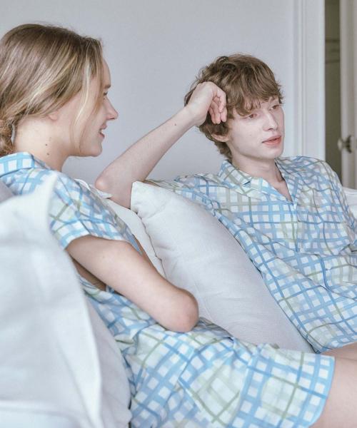 [Sunday Lounge] Blue Check Short Sleeve Pajama Set SMLDAST0077-BS [Shipped from Korea] 100% Authentic