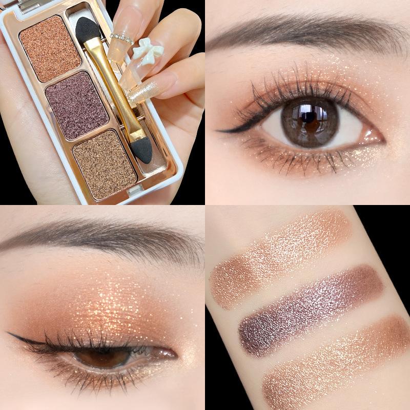 Dreifarbige Lidschattenpalette, perlmuttartige, schimmernde, aufhellende, matte, erdfarbene, tragbare Lidschatten