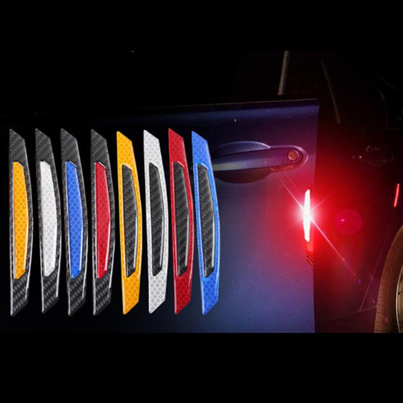 4PCS Car Reflective Stickers Carbon Fiber Strips Car Door Anti-Scratch Protection Guards Trim