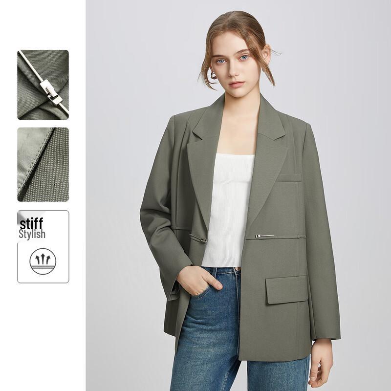 

Women s Retro Solid Color Long Sleeve Blazer S