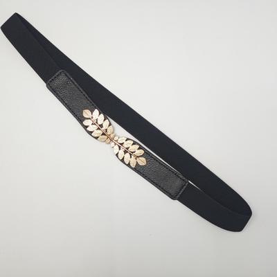 Korean Style Women's Elastic Waist Cincher - Simple Leaf Hook Buckle Belt, Versatile Dress Accessory