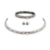 3Pcs Full Diamond Necklace Earrings Bracelets Three Piece Set Of Metal Flower Hollow Collar Bridesmaid Bride Set Female Jewelry