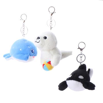 Marine Animal Series Keychain Plush Animal Doll Sea Lion Killer Whale Skate Ray Whale Keyring Backpack Charms Bag Decor Toy