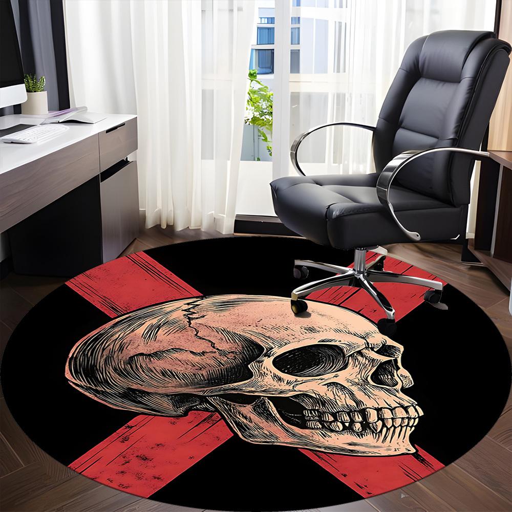 1PC Skull Crossbones Office Round Area Rug, Mat Suitable For Office, Under Office Chairs Bedroom Living Room Home Decor, Room Deco