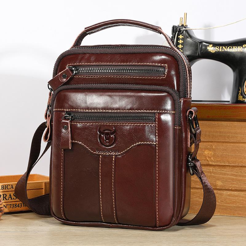 BULLCAPTAIN New Men's Shoulder Bag Multi Pocket Men's handabgs 100% Cowhide Quality designer luxury bag Messenger bag