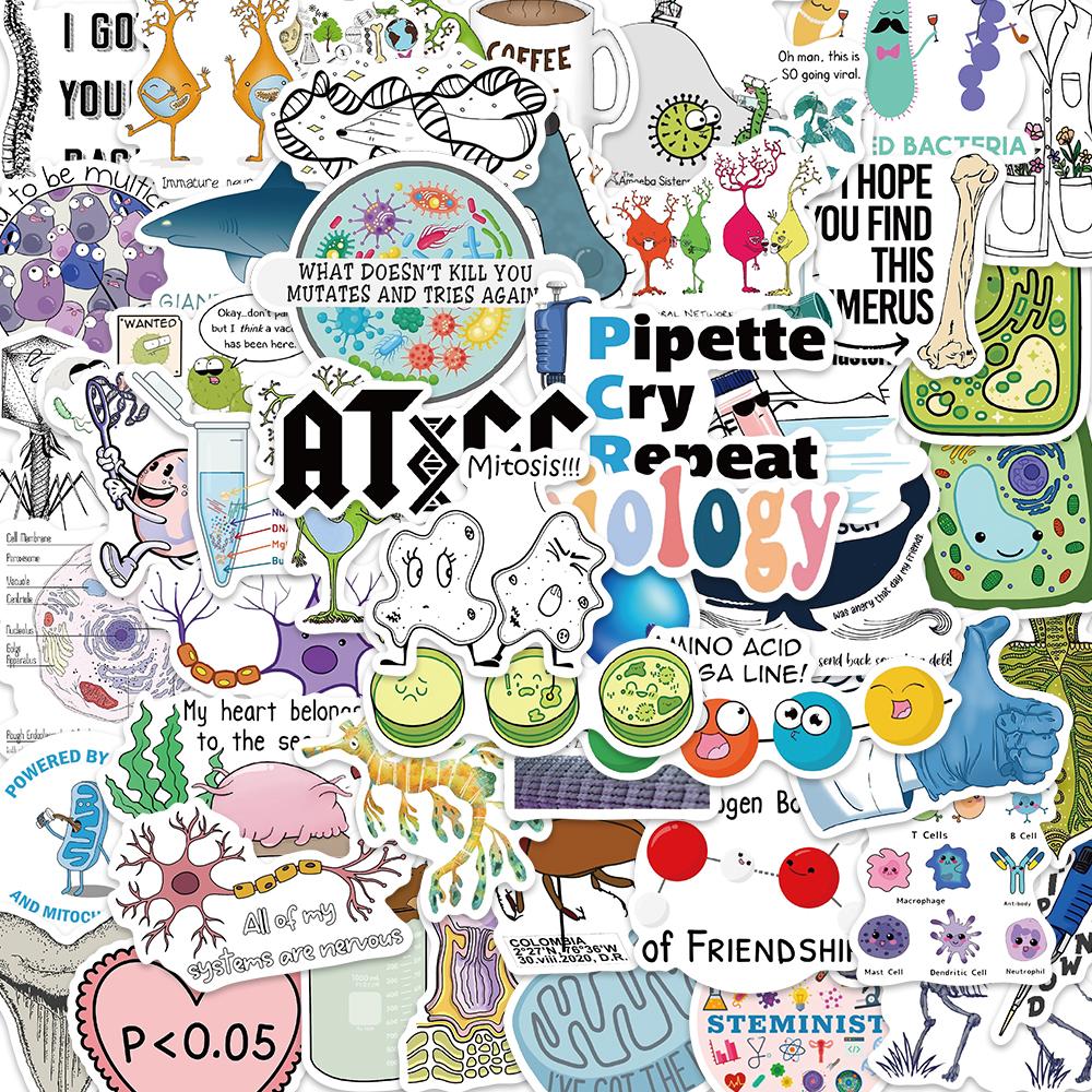 50Pcs Biology Style Stickers For Kids Scrapbook Diary Luggage Laptop Phone Sticker Toys Funny Graffiti Life Science Decals